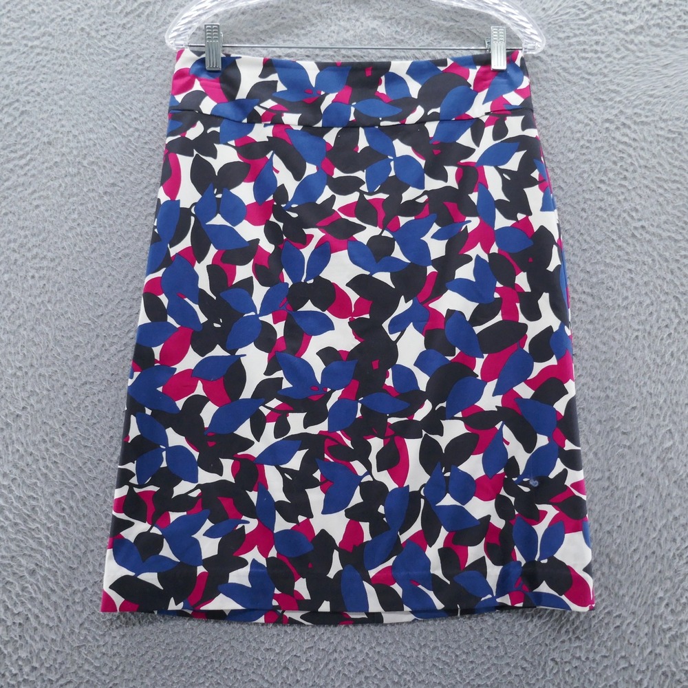 Talbots‎ Womens 8 Abstract Leaf Print ALine Skirt Blue Pink Cotton Stretch Knee